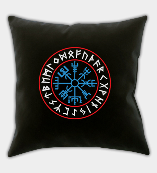 Vyšívaný poťah na vankúš s runovým Vegvísir